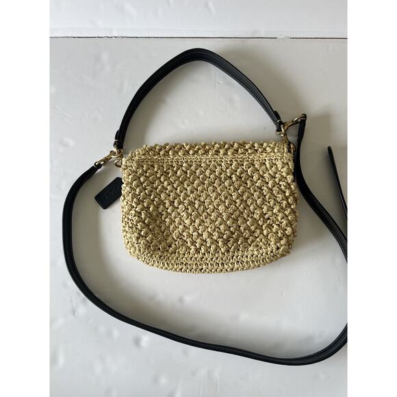 Coach Soft Tabby Shoulder Bag Popcorn Raffia Straw Leather CA032 Crossbody Purse - Picture 3 of 14